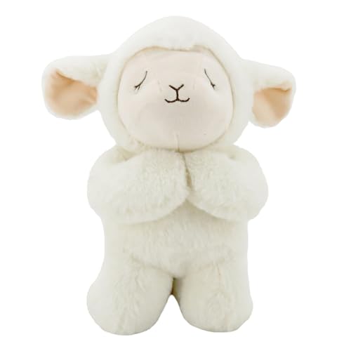 Linzy 10-inch white prayer lamb plush with closed praying eyes